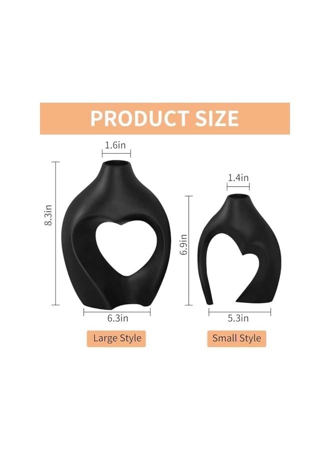 The Bros Snuggle Hollow Ceramic Vase Set of 2, Nordic Modern Boho ins Style Decorative Ceramic Aesthetic Flower Vase for Home Decor (Black-2) - Image 2