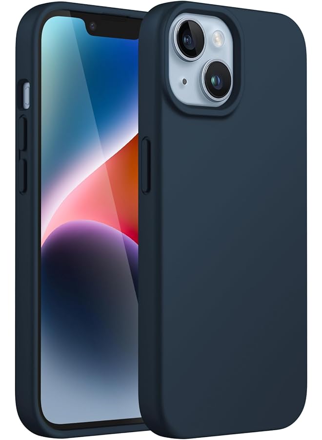 جي تيك جراب سيليكون لهاتف آيفون 14 مقاس 6.1 بوصة، جراب حماية كامل للجسم ناعم الملمس مقاوم للصدمات مع بطانة من الألياف الدقيقة، أزرق داكن - Image 1