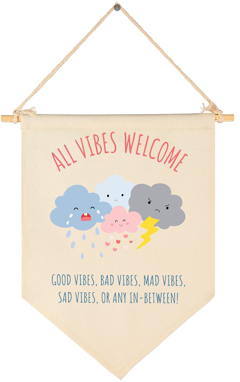 FYSIA All Vibes Welcome Guidance Counselor Therapy Classroom DecorEmotionsMental Health Flag Good Vibes OnlyFeel Feelings BannerCanvas Hanging Pennant Flag Banner Wall Sign DecorDoor Sign