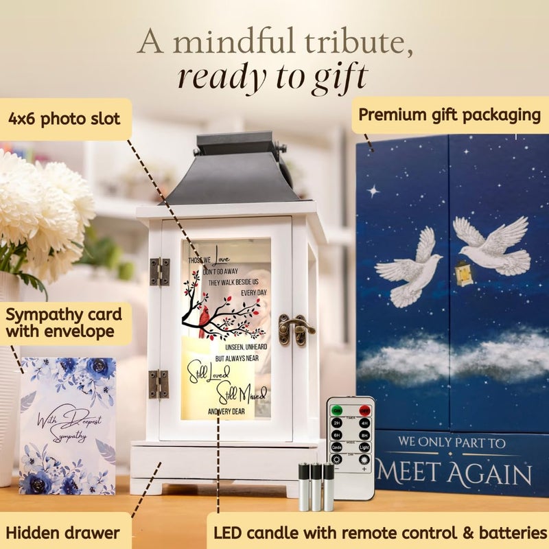 STILLWIND Memorial Gifts for Loss of Dad or Husband | Memorial Lantern with Photo Frame & Keepsake Drawer | LED Candle with Timer, Securely Packaged in a Ready-to-Gift Box by STILLWIND (Those We Love/Black) - Image 2