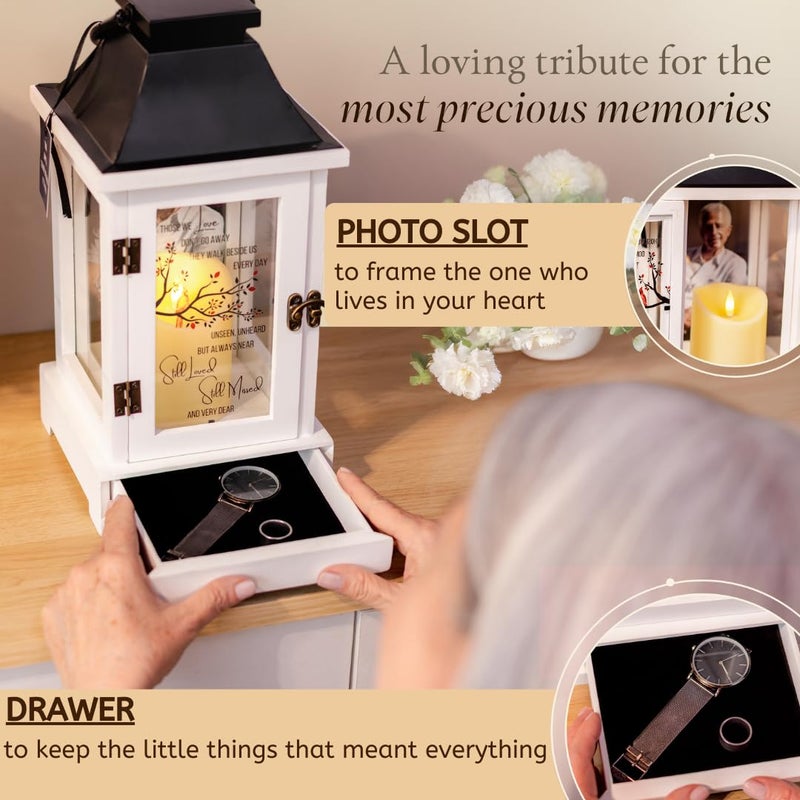 STILLWIND Memorial Gifts for Loss of Dad or Husband | Memorial Lantern with Photo Frame & Keepsake Drawer | LED Candle with Timer, Securely Packaged in a Ready-to-Gift Box by STILLWIND (Those We Love/Black) - Image 3