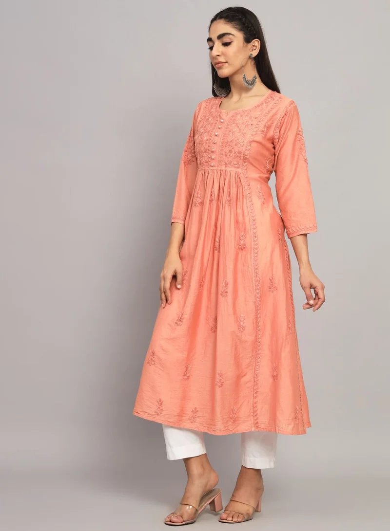 Alaya Hand Embroidered Chikankari Chanderi Cotton A-Line Kurta-AL3608