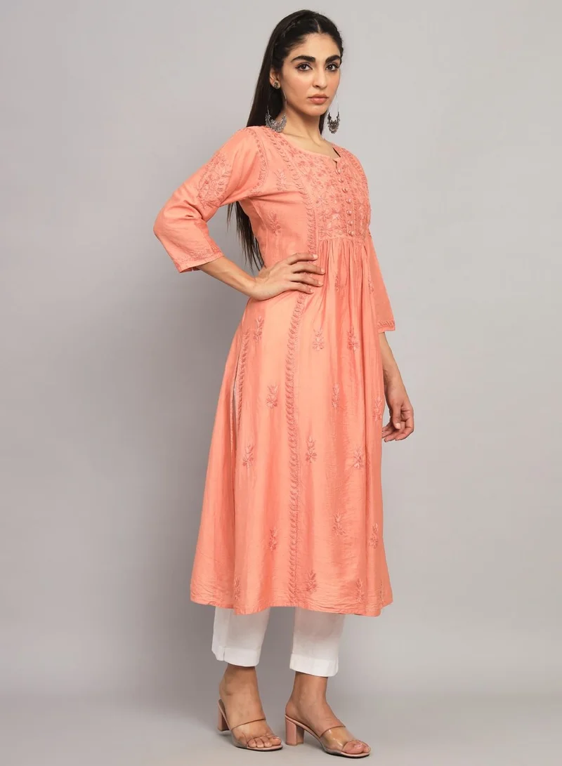 Alaya Hand Embroidered Chikankari Chanderi Cotton A-Line Kurta-AL3608