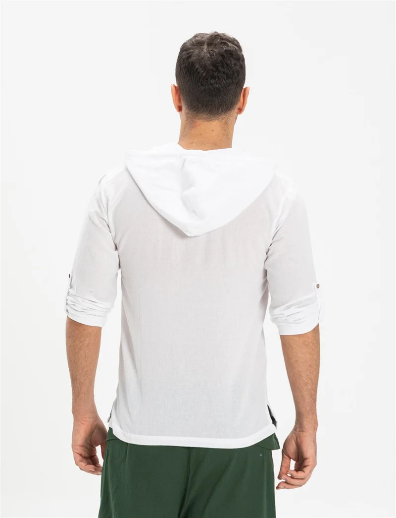 Eliş Şile Bezi Şile Bezi Çift Cepli Kapüşonlu Erkek Sweatshirt Beyaz Byz