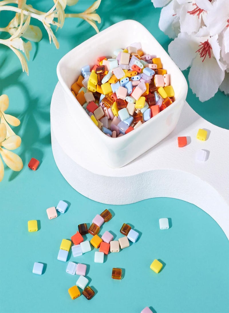 GGOOT Pandahall 40Pcs Acrylic Tila Beads 2-Hole Seed Beads Flat Square Seed Beads 5x5mm Opaque Acrylic Spacer Loose Beads 10 Colors for DIY Craft Multi-Strand Bracelet Necklace Earring Making  - Image 2