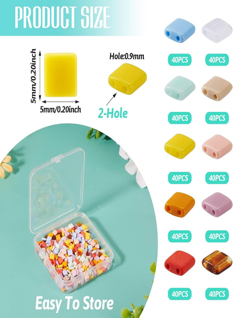 GGOOT Pandahall 40Pcs Acrylic Tila Beads 2-Hole Seed Beads Flat Square Seed Beads 5x5mm Opaque Acrylic Spacer Loose Beads 10 Colors for DIY Craft Multi-Strand Bracelet Necklace Earring Making  - Image 5