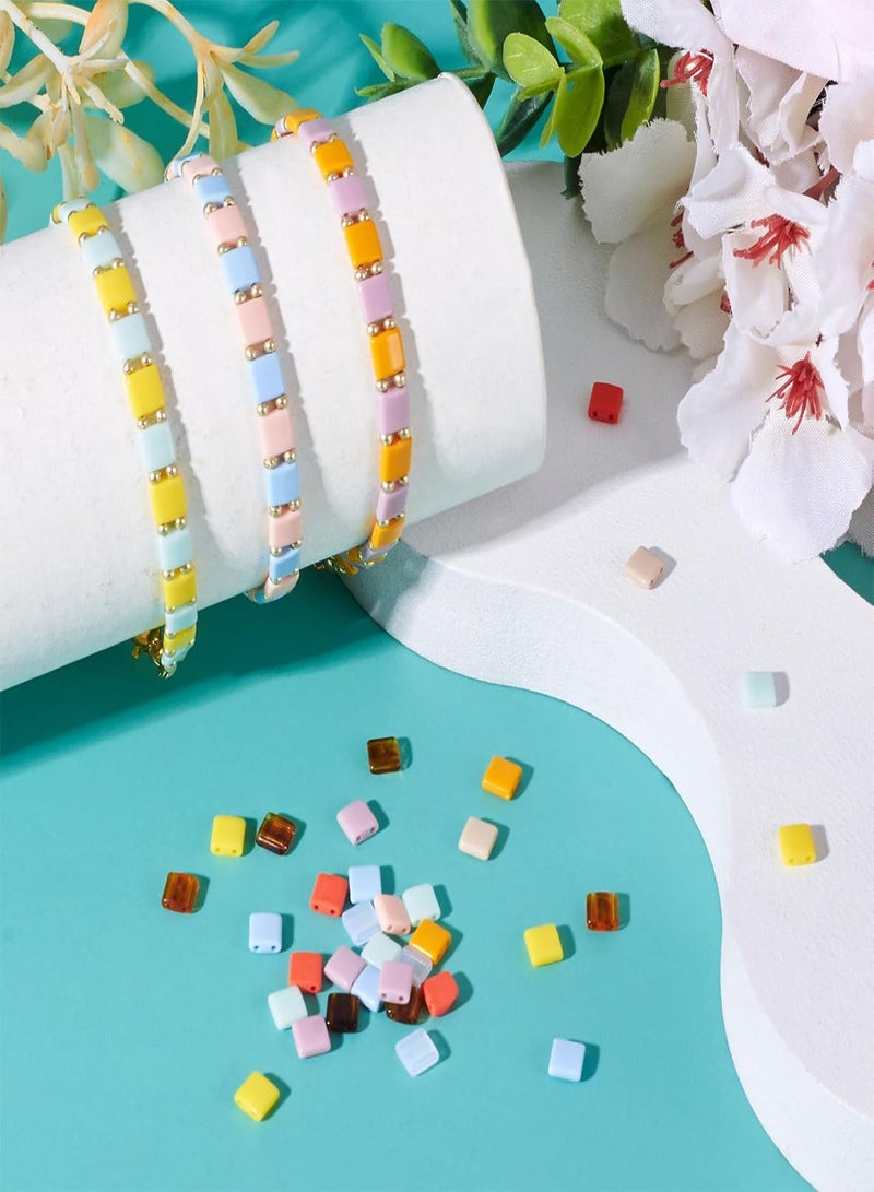 GGOOT Pandahall 40Pcs Acrylic Tila Beads 2-Hole Seed Beads Flat Square Seed Beads 5x5mm Opaque Acrylic Spacer Loose Beads 10 Colors for DIY Craft Multi-Strand Bracelet Necklace Earring Making  - Image 3