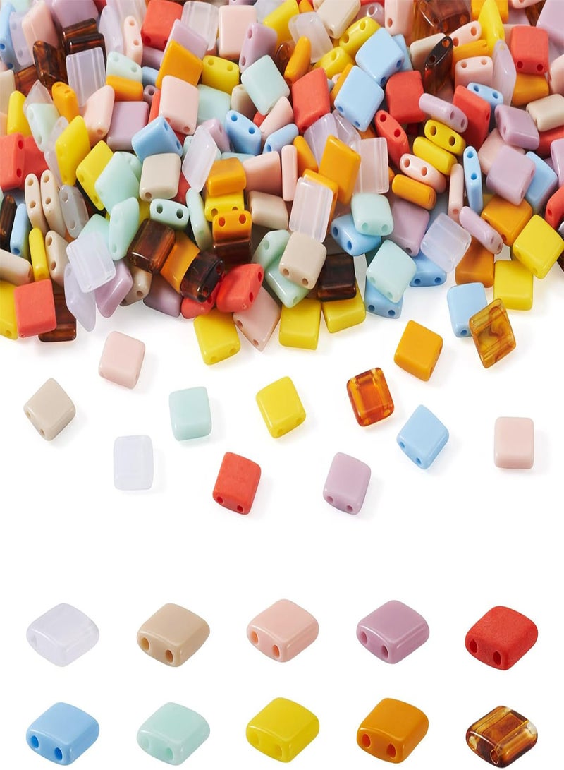 GGOOT Pandahall 40Pcs Acrylic Tila Beads 2-Hole Seed Beads Flat Square Seed Beads 5x5mm Opaque Acrylic Spacer Loose Beads 10 Colors for DIY Craft Multi-Strand Bracelet Necklace Earring Making  - Image 1