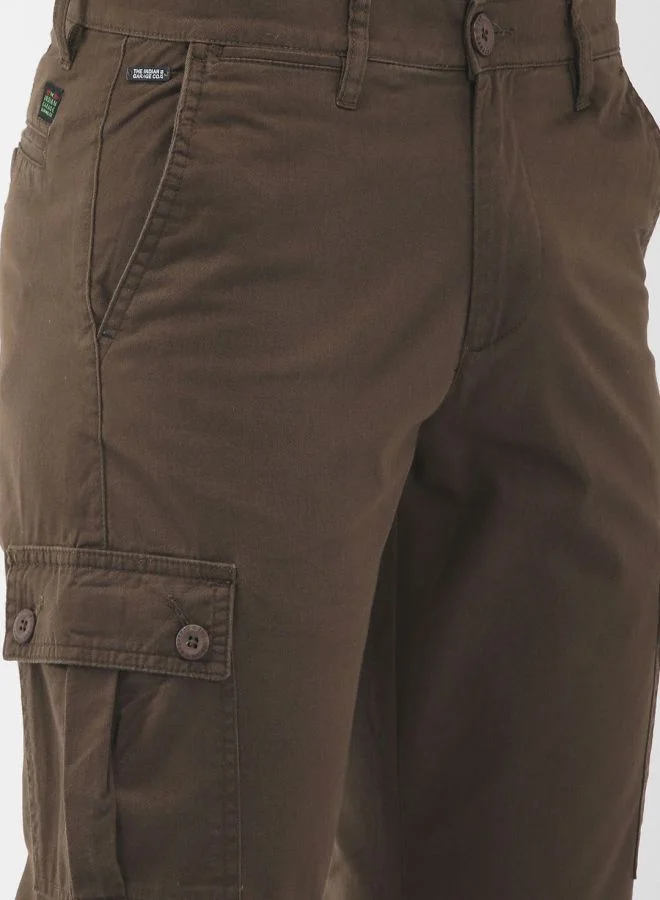 شركة المرآب الهندية Men Slim Fit Solid Mid-Rise Cuffed Cargos