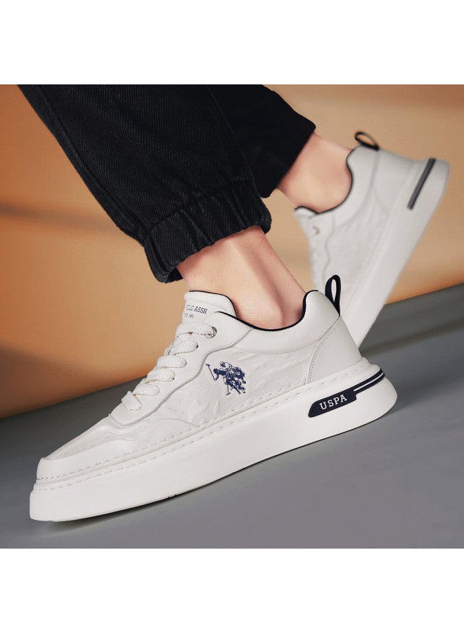 U.S. Polo Assn. أحذية رياضية بيضاء، أحذية كاجوال خريفية قابلة للتنفس، أحذية لوحية ذات نعل سميك خفيف الوزن، أحذية رياضية - Image 4
