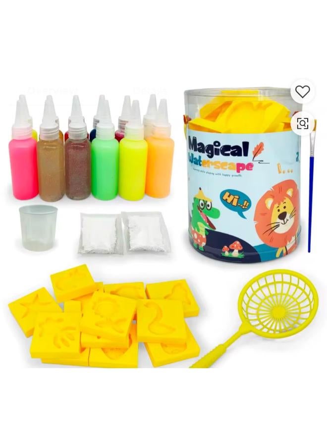 Jar New Magic Water Toys Set Magic Water Toys 3D Water Gel Plastic Glass with Molds Water Educational Toy for Kids DIY Sea Life Toys 12 Colors +16 Each Shape Double Sided