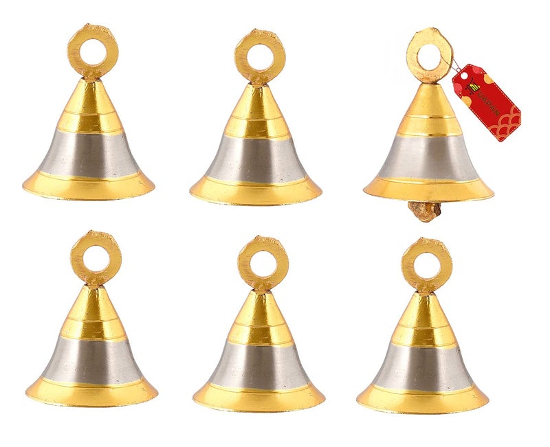 UAPAN MetalCraft Gold Brass Pooja Room Bells with J Hook's, 2-Inch (Silver) - Pack of 6 - Image 1