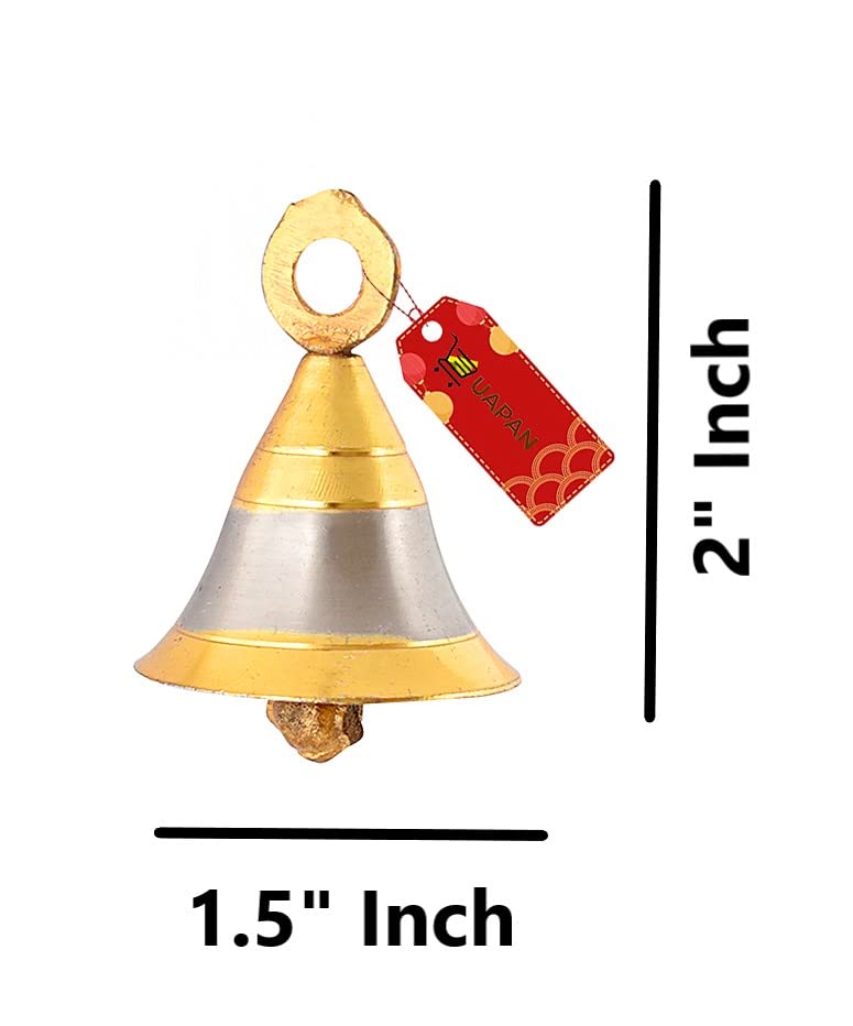 UAPAN MetalCraft Gold Brass Pooja Room Bells with J Hook's, 2-Inch (Silver) - Pack of 6 - Image 2