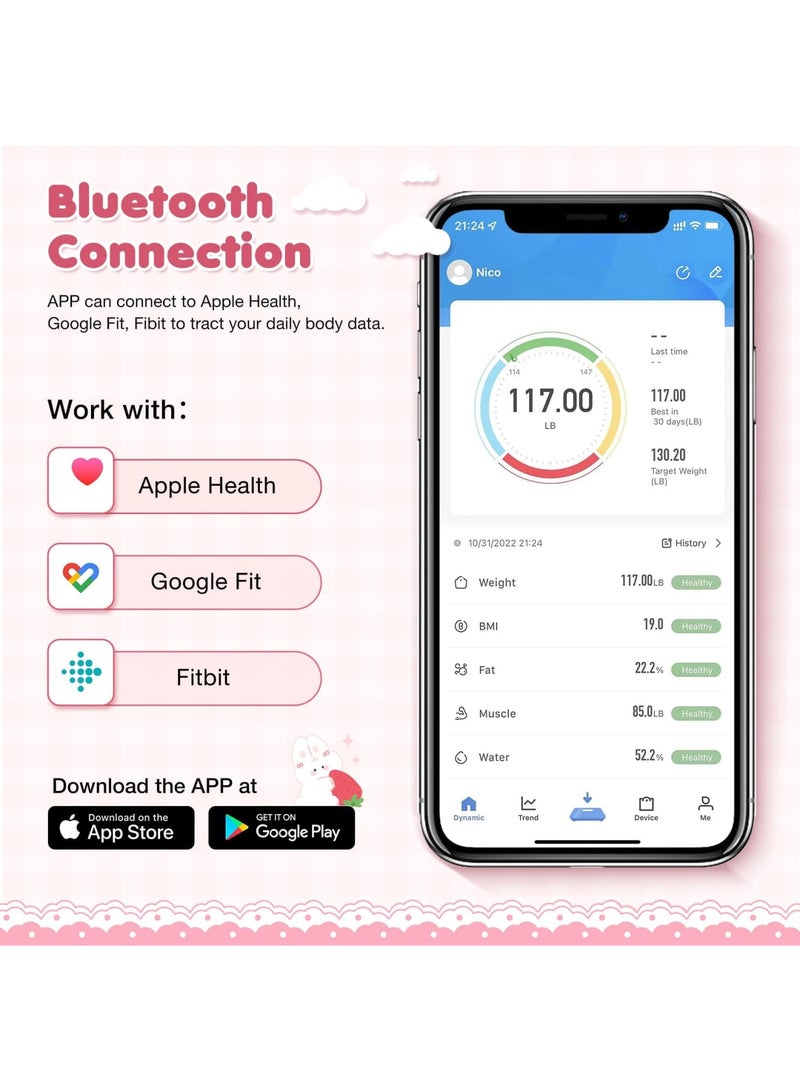 Smart Scale for Body Weight, Digital Bathroom Scale BMI Weighing Bluetooth Body Fat Scale, Body Composition Monitor Health Analyzer with Smartphone App, Pink - Image 3
