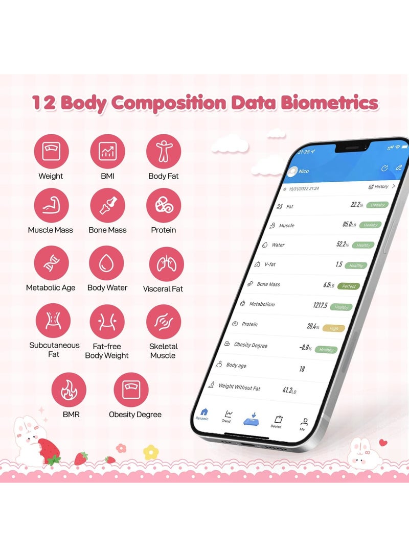 Smart Scale for Body Weight, Digital Bathroom Scale BMI Weighing Bluetooth Body Fat Scale, Body Composition Monitor Health Analyzer with Smartphone App, Pink - Image 2