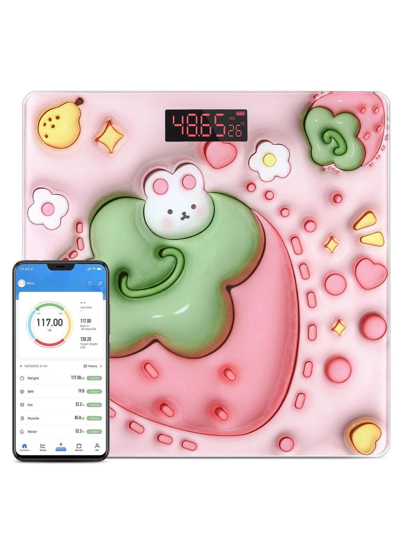 Smart Scale for Body Weight, Digital Bathroom Scale BMI Weighing Bluetooth Body Fat Scale, Body Composition Monitor Health Analyzer with Smartphone App, Pink - Image 1