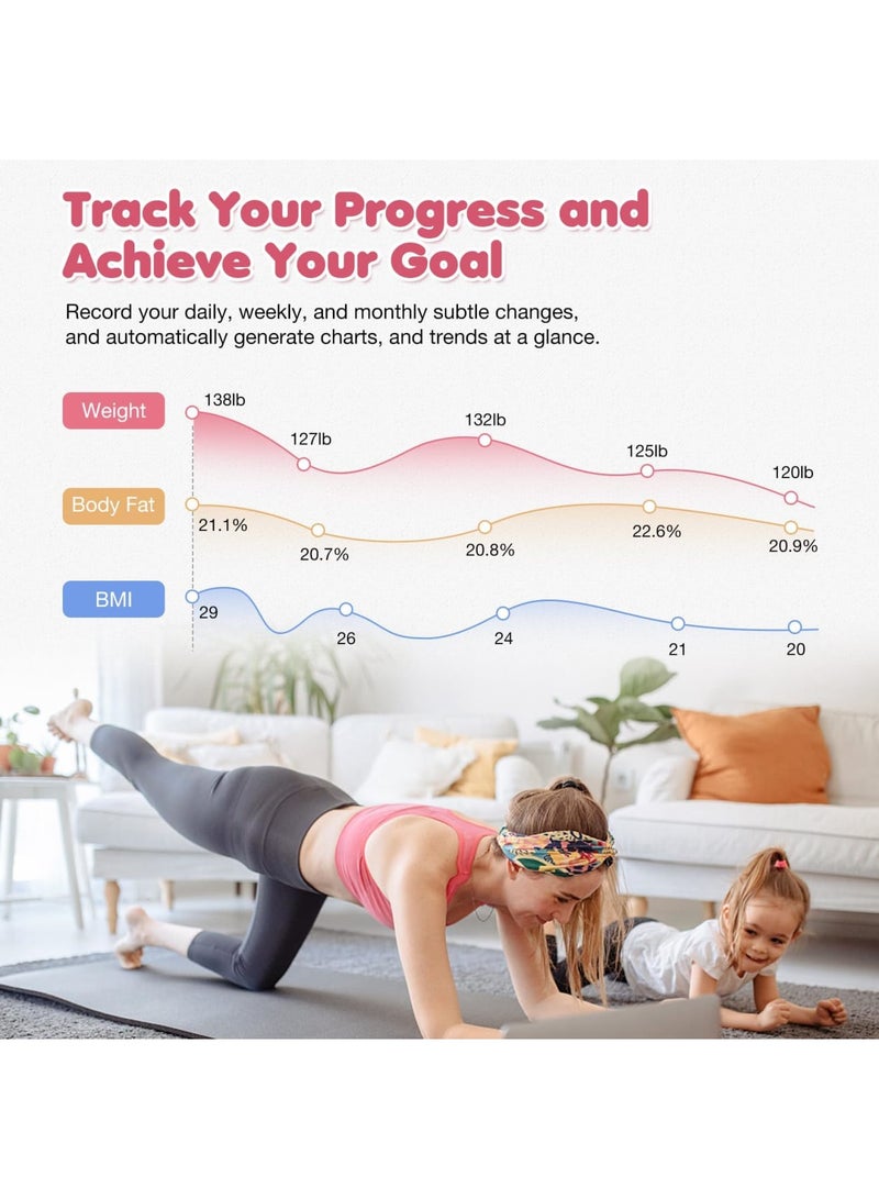 Smart Scale for Body Weight, Digital Bathroom Scale BMI Weighing Bluetooth Body Fat Scale, Body Composition Monitor Health Analyzer with Smartphone App, Pink - Image 5