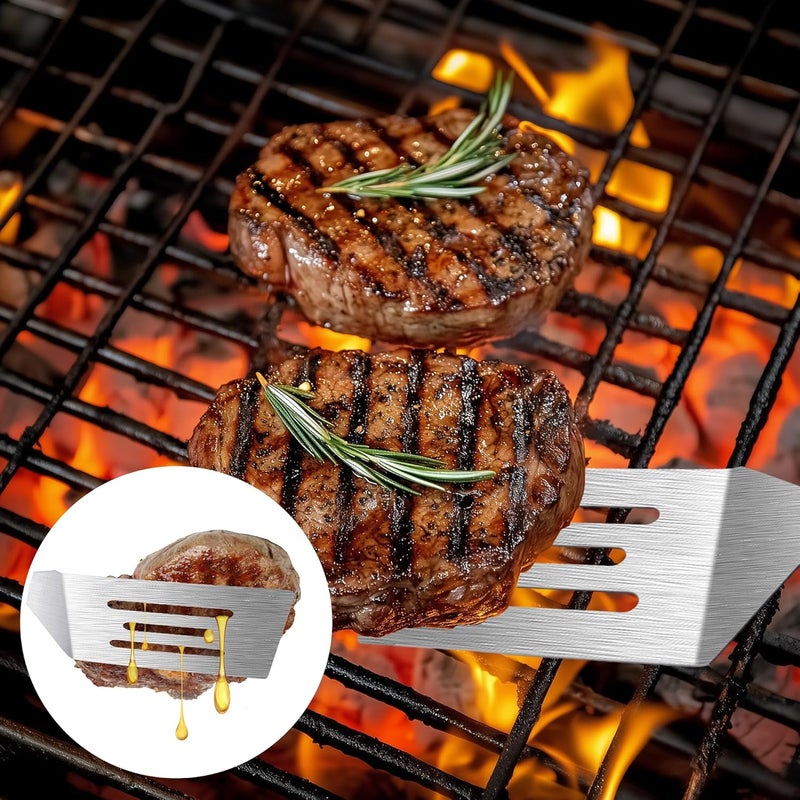 volikos Stainless Steel Spatula Set, Metal Spatula for Cast Iron Skillet, Metal Spatulas for Kitchen Use with Wooden Handle, Ideal for Frying Steak, Pancake, Cookie, Burger, Brownie or Desserts - Image 4