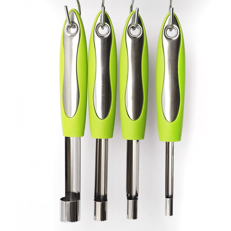Apple corer set of 4 sizes corer and pitter with comfortable rubber handle for fruit vegetables apples pears cherries jujubes and red dates