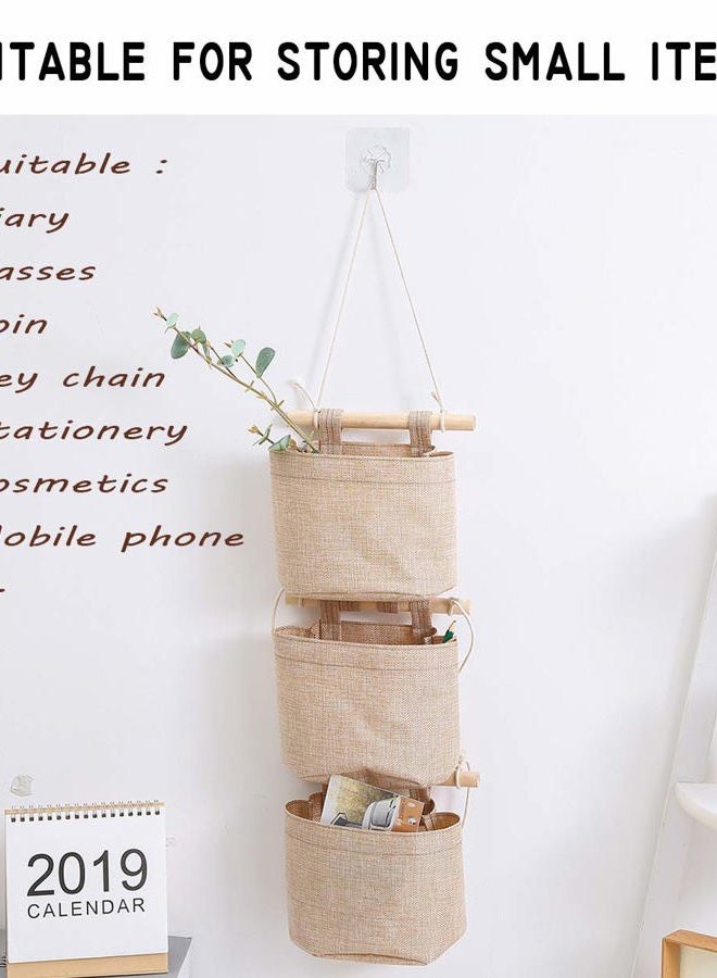 AARainbow 1 Pack Mini Cotton Linen Fabric Closet Washable Hanging Storage Bag with 5 Pockets Over The Wall Door Organizer for Room Bathroom (Khaki-5 Pockets) - Image 2