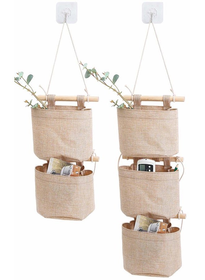 AARainbow 1 Pack Mini Cotton Linen Fabric Closet Washable Hanging Storage Bag with 5 Pockets Over The Wall Door Organizer for Room Bathroom (Khaki-5 Pockets) - Image 1