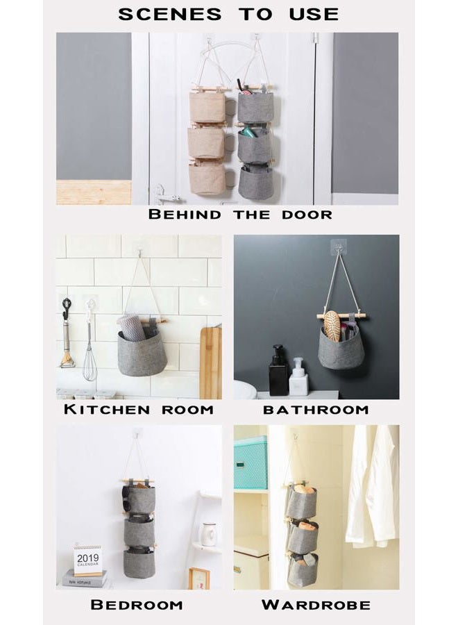 AARainbow 1 Pack Mini Cotton Linen Fabric Closet Washable Hanging Storage Bag with 5 Pockets Over The Wall Door Organizer for Room Bathroom (Khaki-5 Pockets) - Image 3