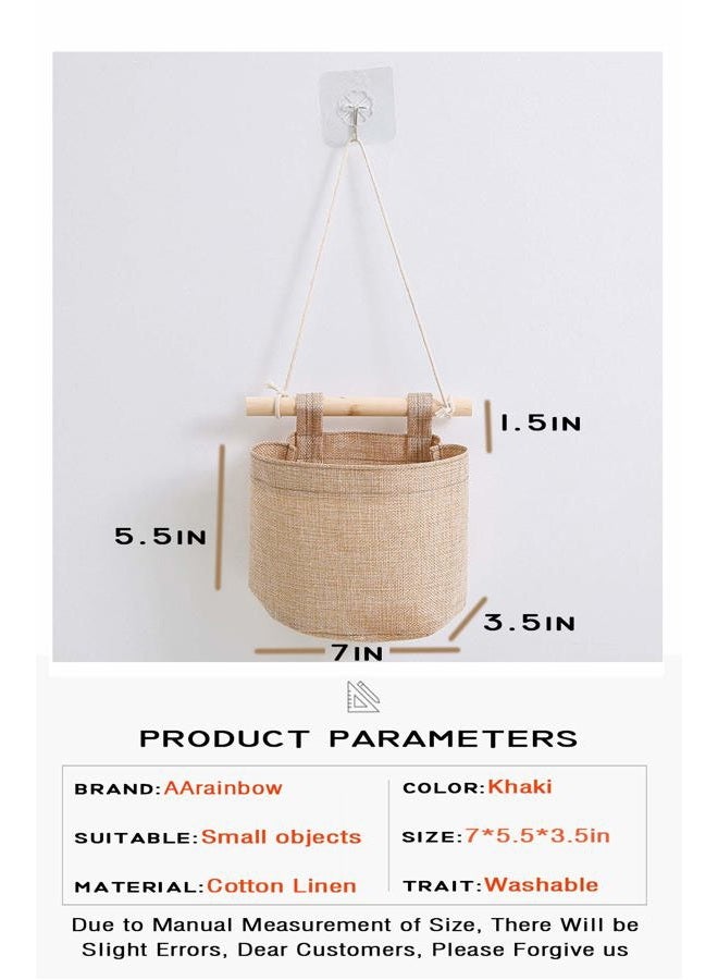 AARainbow 1 Pack Mini Cotton Linen Fabric Closet Washable Hanging Storage Bag with 5 Pockets Over The Wall Door Organizer for Room Bathroom (Khaki-5 Pockets) - Image 4