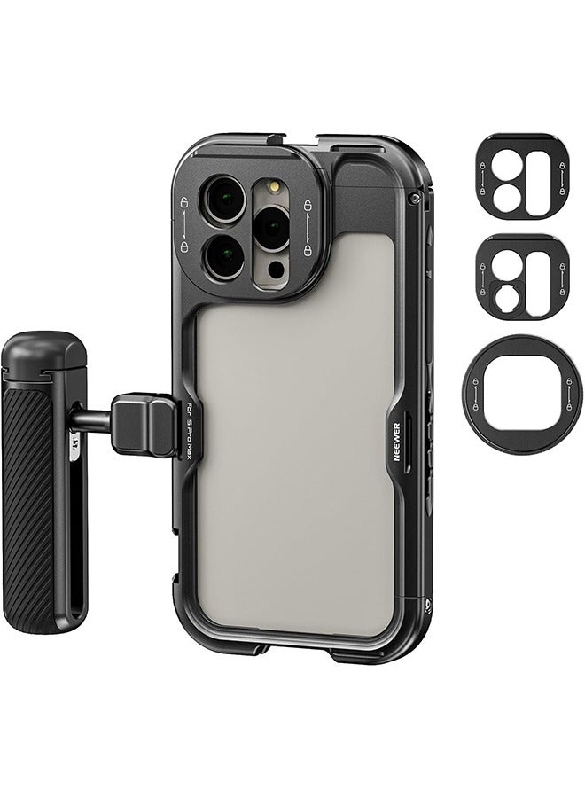 NEEWER 15 Pro Cage 【2nd Gen】, Video Rig Phone Stabilizer with Quick Release Side Handle, 67mm Filter Adapter, 17mm Lens Backplate, T Mount Lens Adapter Compatible with Moment, PA043+PA045B - Image 1