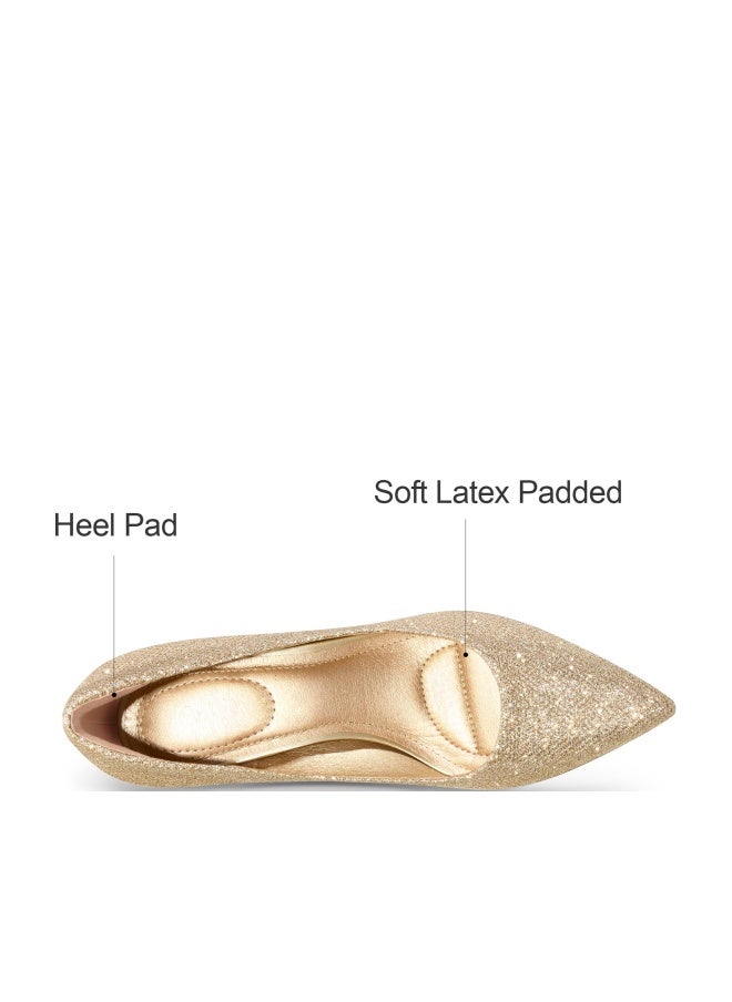 mysoft Kitten Heels for Women Low Heel Pumps 2 Inch Closed Toe Wedding Dress Shoes Gold - Image 1