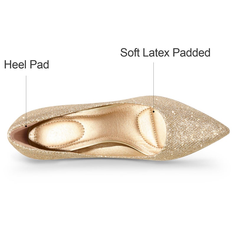 mysoft Kitten Heels for Women Low Heel Pumps 2 Inch Closed Toe Wedding Dress Shoes Gold - Image 3