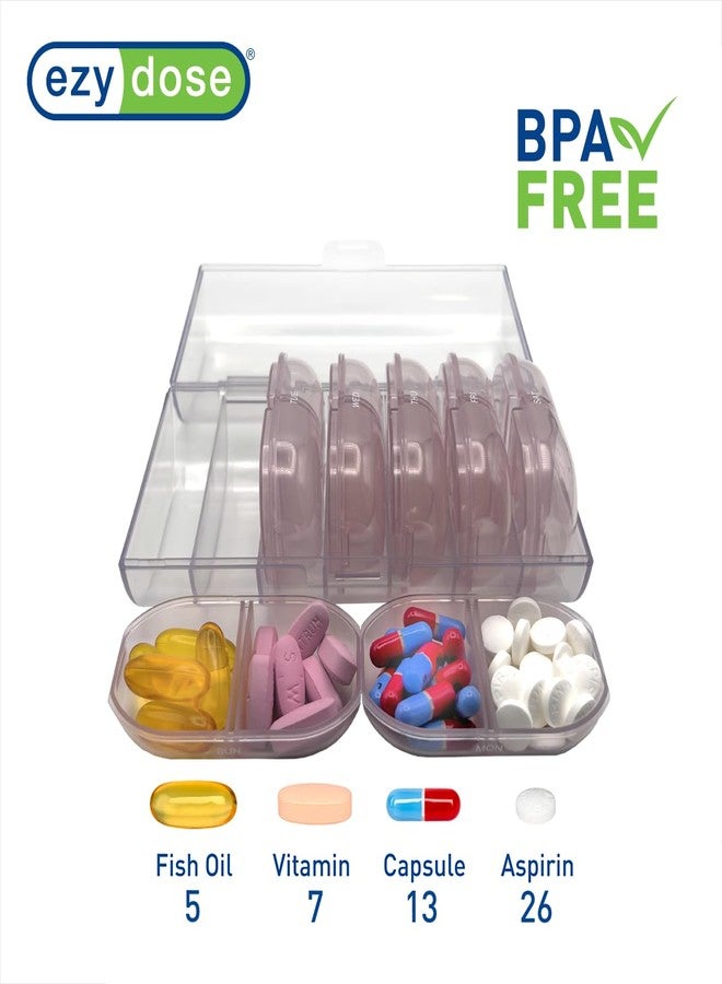 EZY DOSE Weekly (7-Day) Daily Individual AM/PM Pill Organizer with Case, Portable Medication Dispenser, Travel-Friendly Durable Pill Container, 2X Day Compartments for Vitamins and Supplements, Pink - Image 2