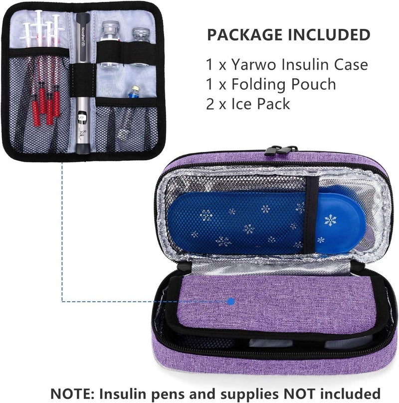 Yarwo Insulin Cooler Travel Case DoubleLayer Diabetic Travel Case with 2 Ice Packs Diabetic Supplies Organizer for Insulin Pens Blood Glucose Monitors or Other Diabetes Care Accessories Purple - Image 2