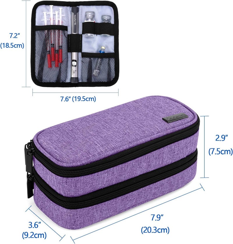 Yarwo Insulin Cooler Travel Case DoubleLayer Diabetic Travel Case with 2 Ice Packs Diabetic Supplies Organizer for Insulin Pens Blood Glucose Monitors or Other Diabetes Care Accessories Purple - Image 5