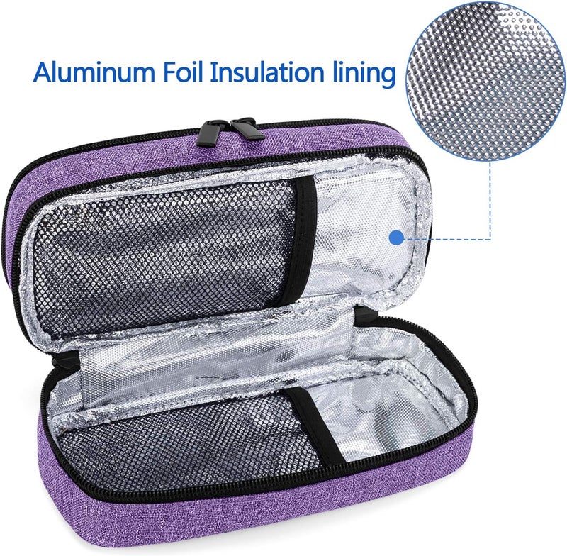 Yarwo Insulin Cooler Travel Case DoubleLayer Diabetic Travel Case with 2 Ice Packs Diabetic Supplies Organizer for Insulin Pens Blood Glucose Monitors or Other Diabetes Care Accessories Purple - Image 4