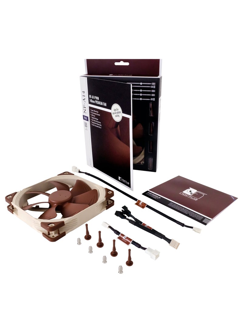 NOCTUA Noctua NF-A14 PWM, Premium Quiet Fan, 4-Pin (140mm, Brown)  - Image 4