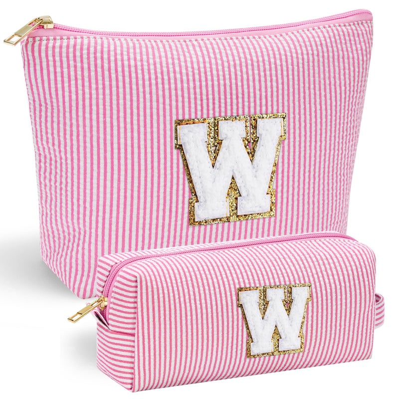 YOOLIFE Cute Pink Initial Make Up Bag Travelling Personalized Makeup Bag with Zipper Cosmetic Makeup Pouch Travel Accessories Birthday Gift Friends Female Mom Teacher Sweet 16 Gifts Daughter Gifts W - Image 2