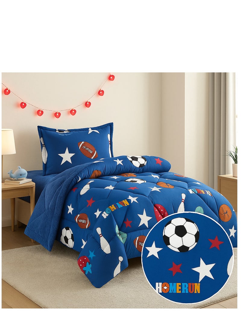 مينج لي مفرش شتوي سرير اطفال وجهين (وجه مخمل + وجه فرو) – طقم مفارش 3 قطع (1 لحاف برسومات + 1 شرشف مطاطي + 1 أغطية وسائد) – يناسب سرير مقاس 200×120 سم - Image 2