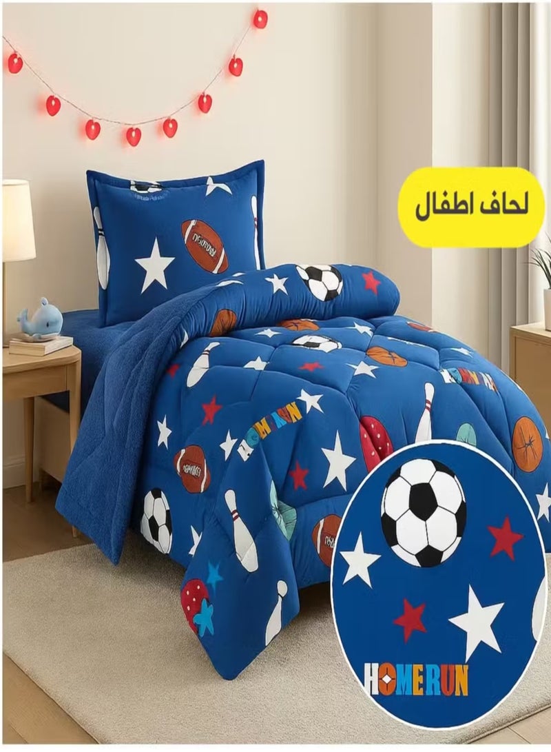 مينج لي مفرش شتوي سرير اطفال وجهين (وجه مخمل + وجه فرو) – طقم مفارش 3 قطع (1 لحاف برسومات + 1 شرشف مطاطي + 1 أغطية وسائد) – يناسب سرير مقاس 200×120 سم - Image 1