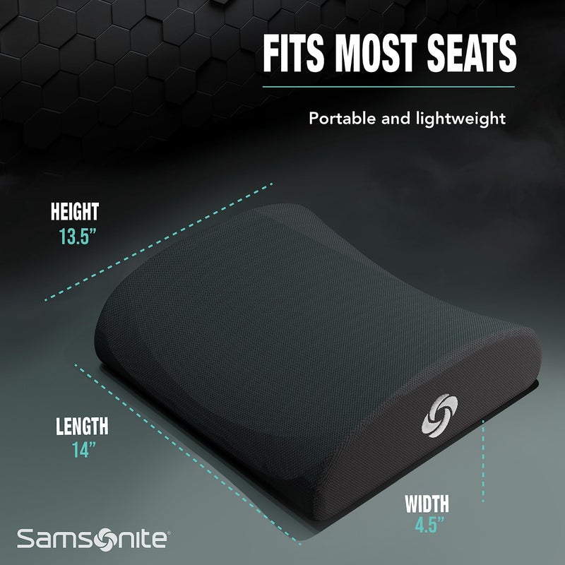 Samsonite وسادة دعم أسفل الظهر المريحة من سامسونيت لمقعد المكتب، مقعد الألعاب، أو السيارة، وسادة من رغوة الذاكرة مع شبكة مهواة وحزام قابل للتعديل - Image 2