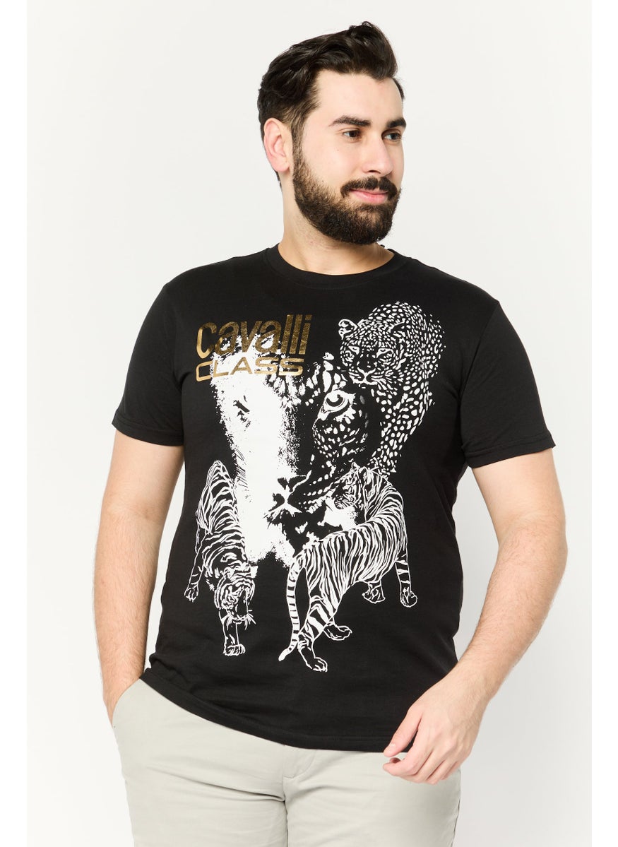 Cavalli Class Men Crew Neck Short Sleeve Graphic T Shirt, Black Combo  - Image 1