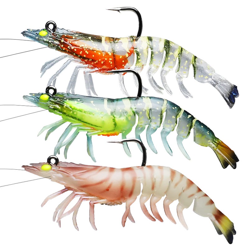 TRUSCEND Pre-Rigged Fishing Jigs, 1:50 Super Durable TPE Bass Fishing Lures, Well-Made Lifelike Soft Shrimp Swimbait, Weedless MarshSwamp Fishing Lure for Trout Crappie Walleye, Keep Separately! - Image 1