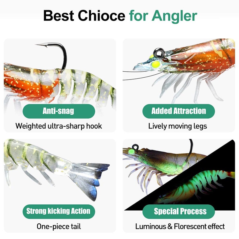 TRUSCEND Pre-Rigged Fishing Jigs, 1:50 Super Durable TPE Bass Fishing Lures, Well-Made Lifelike Soft Shrimp Swimbait, Weedless MarshSwamp Fishing Lure for Trout Crappie Walleye, Keep Separately! - Image 5