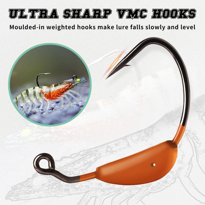 TRUSCEND Pre-Rigged Fishing Jigs, 1:50 Super Durable TPE Bass Fishing Lures, Well-Made Lifelike Soft Shrimp Swimbait, Weedless MarshSwamp Fishing Lure for Trout Crappie Walleye, Keep Separately! - Image 4