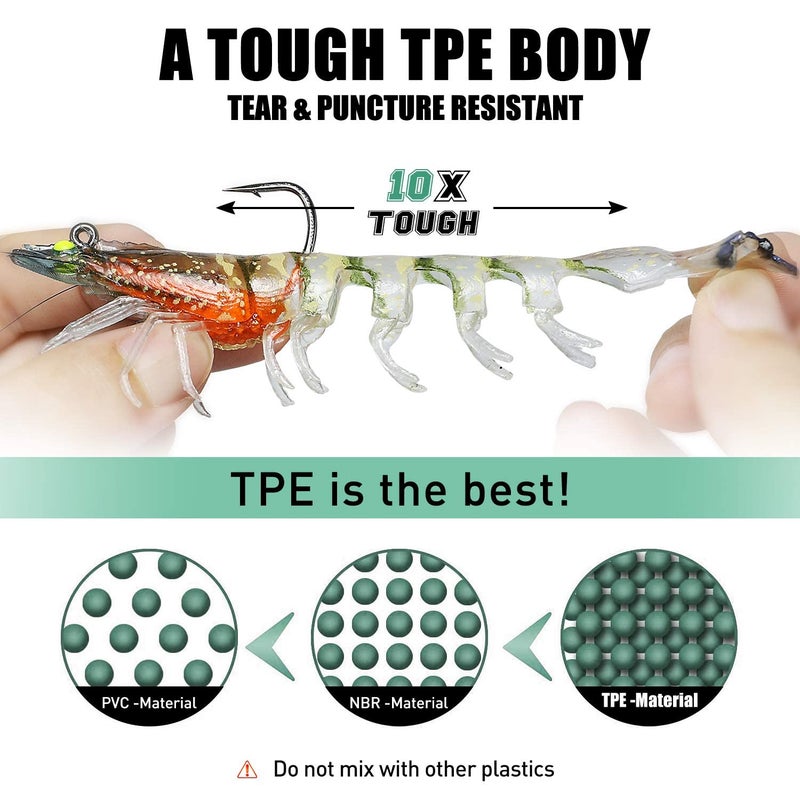 TRUSCEND Pre-Rigged Fishing Jigs, 1:50 Super Durable TPE Bass Fishing Lures, Well-Made Lifelike Soft Shrimp Swimbait, Weedless MarshSwamp Fishing Lure for Trout Crappie Walleye, Keep Separately! - Image 3