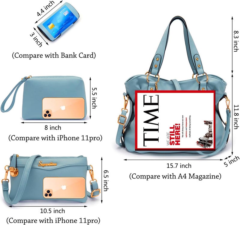 Soperwillton Fashion Handbag for Women Shoulder Bag Top Handle Satchel Hobo Tote Bag Purse Set 4pcs - Image 4