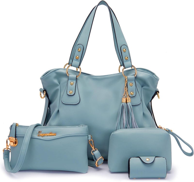 Soperwillton Fashion Handbag for Women Shoulder Bag Top Handle Satchel Hobo Tote Bag Purse Set 4pcs - Image 1