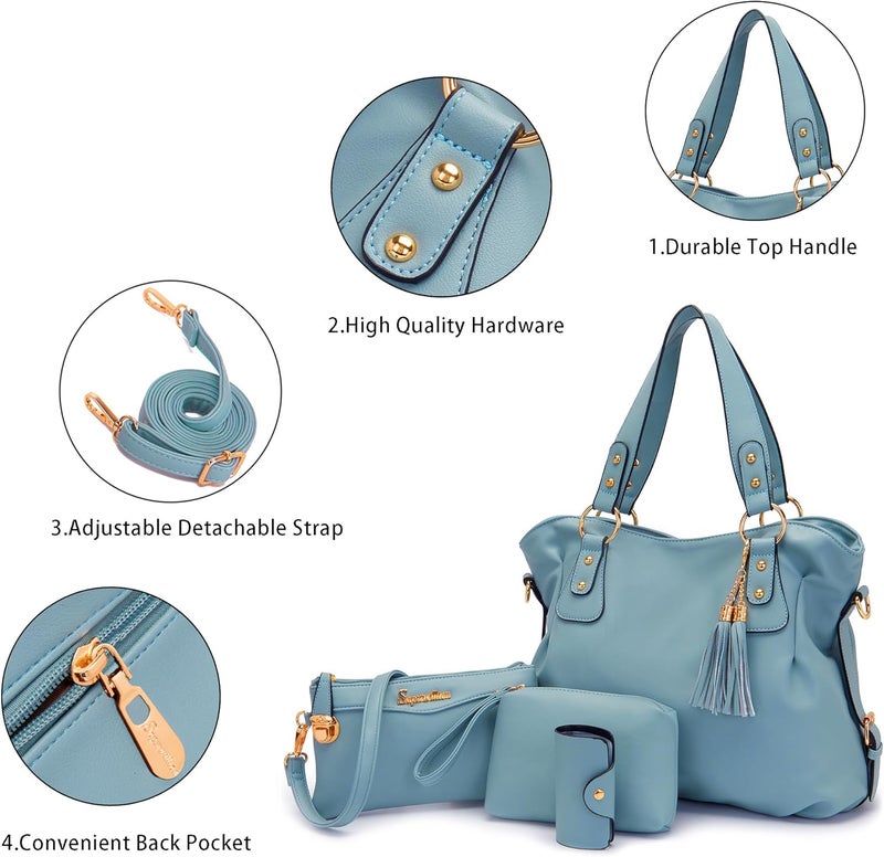 Soperwillton Fashion Handbag for Women Shoulder Bag Top Handle Satchel Hobo Tote Bag Purse Set 4pcs - Image 3