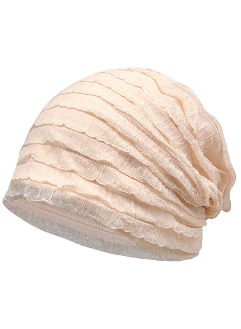 Loquat Infinity Scarf Headwear Cap Multi Layered Pleated Beanie Hat Beige  - Image 1