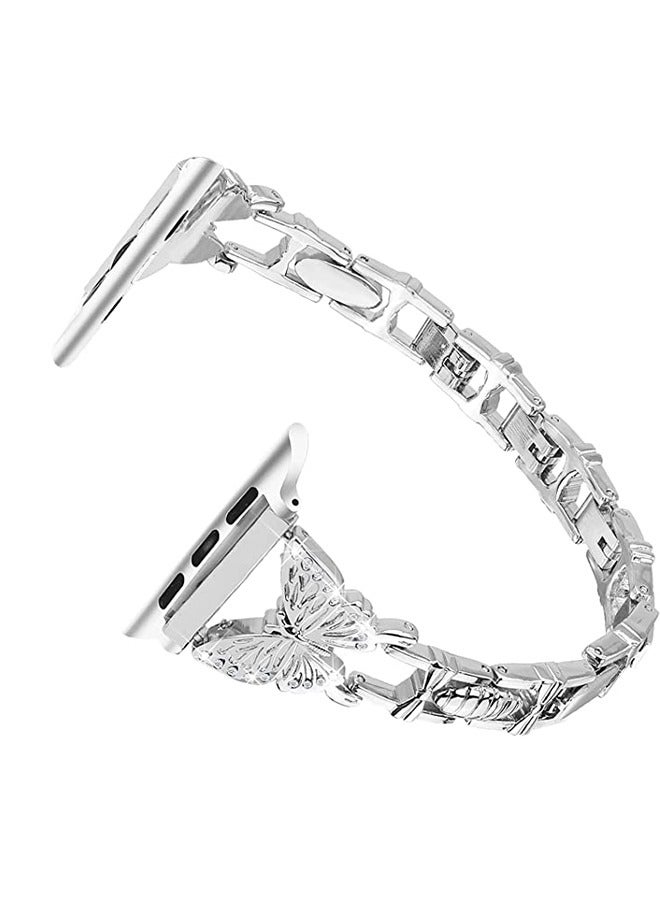 Shiny Diamond On erfly Jewelry Metal Strap For Apple Watch SE Series 8/7/6/5/4/3/2/1 (Silver, 38mm/40mm/41mm) - Image 3