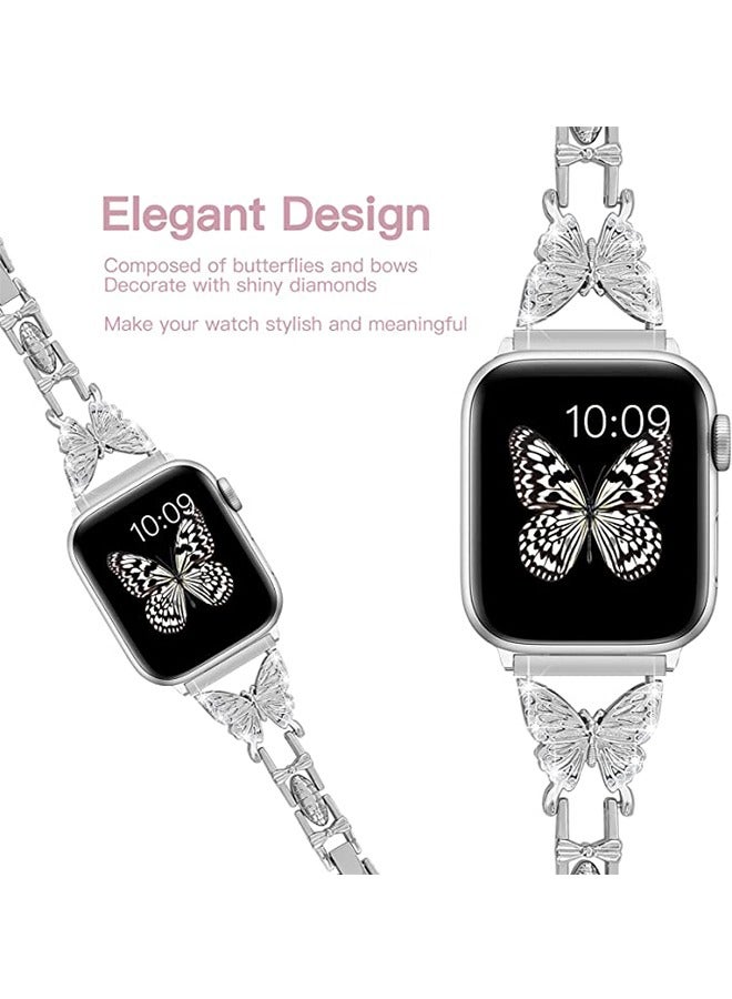 Shiny Diamond On erfly Jewelry Metal Strap For Apple Watch SE Series 8/7/6/5/4/3/2/1 (Silver, 38mm/40mm/41mm) - Image 4